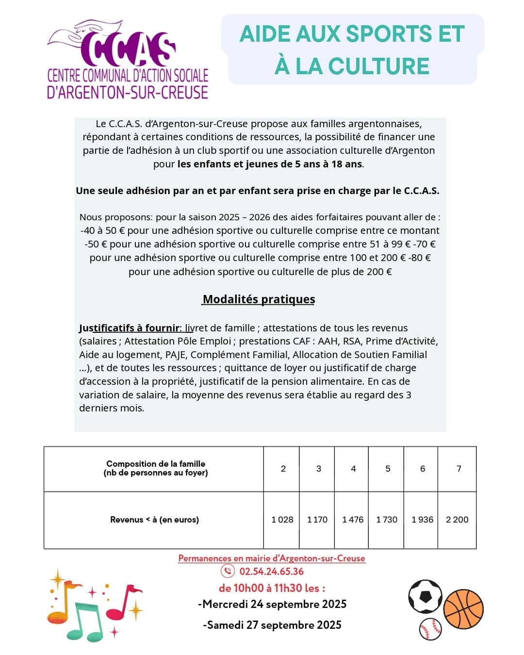 Affiche Aide aux sports et à la Culture 2025-2026