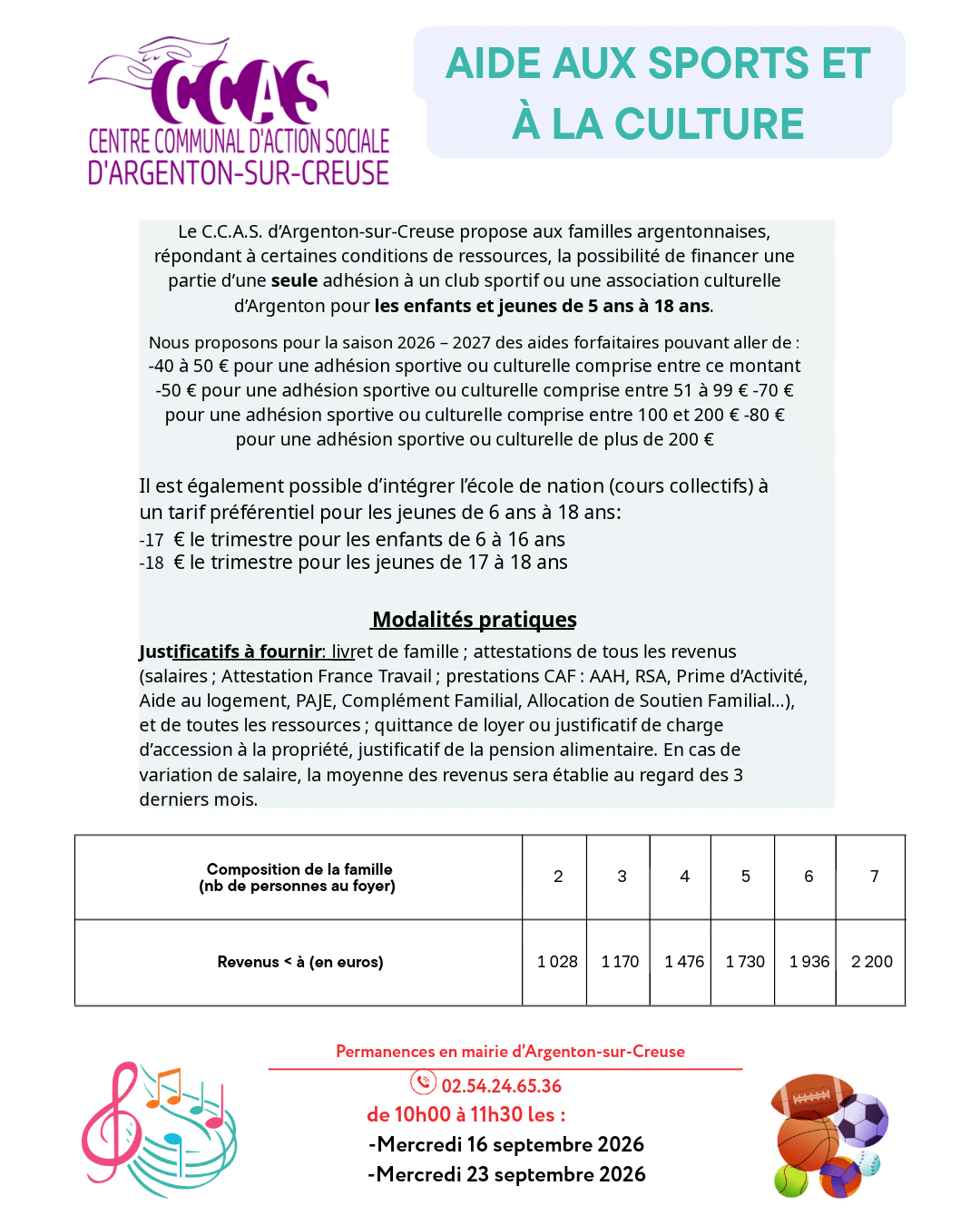 Affiche Aide aux sports et à la Culture 2026-2027